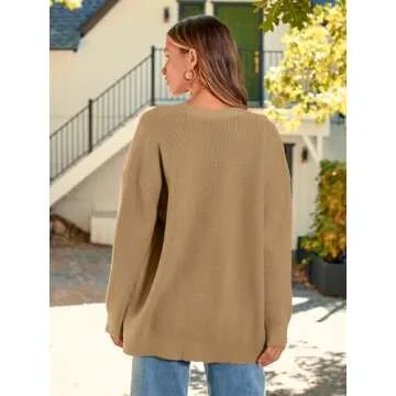 LILLUSORY Women Oversized Cardigan Sweater 2025 Fall Outfits Cloth Fashion V Neck Knit Button Front Casual Trendy Tops Khaki Large