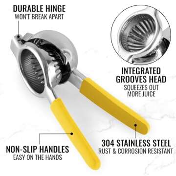 Zulay Lemon Squeezer Stainless Steel with Premium Heavy Duty Solid Metal Squeezer Bowl and Food Grad...