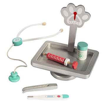 Vet Center Pretend Pet Hospital Playset- Wooden Animal Interactive Medical Checkup Set with Toy Cat,...