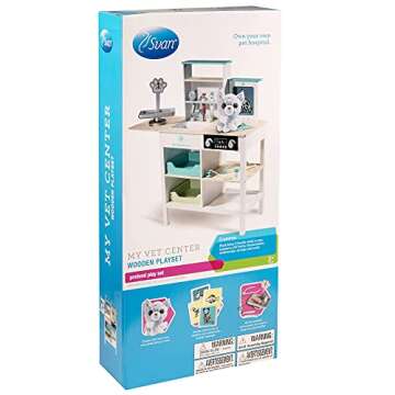 Vet Center Pretend Pet Hospital Playset- Wooden Animal Interactive Medical Checkup Set with Toy Cat, X-Ray Cards Stethoscope & Veterinarian Medical Accessories, Fun Doctor Role Play Gift for Kids