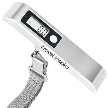 Travel Inspira Digital Luggage Scale with Overweight Alert - 110LB/50KG, Stainless Steel (White)