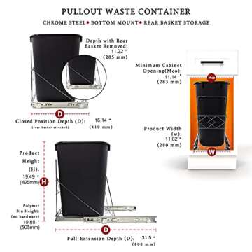 ThyLove Pull Out Trash can Under Cabinet,Open The Cabinet Door Undersink Organizers and Cupboard Organizers and Storage,Trash Can Not Included.