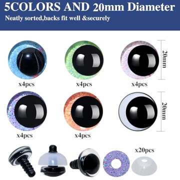 40Pcs 3D Glitter Safety Eyes and Washers - Thalinfayi 20mm 5Colors Strabismus Safety Eyes Glitter Mo...
