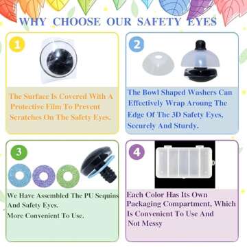 40Pcs 3D Glitter Safety Eyes and Washers - Thalinfayi 20mm 5Colors Strabismus Safety Eyes Glitter Moon Crochet Amigurumi Eyes for DIY Making or Replace of Amigurumi, Crafts, Crochet Doll Supplies