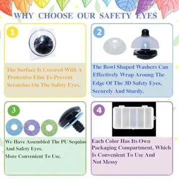 40Pcs 3D Glitter Safety Eyes and Washers - Thalinfayi 20mm 5Colors Strabismus Safety Eyes Glitter Moon Crochet Amigurumi Eyes for DIY Making or Replace of Amigurumi, Crafts, Crochet Doll Supplies