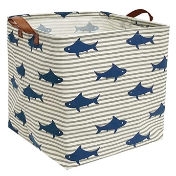 Essme Square Storage Bin,Cotton Fabric Laundry Baskets,Collapsible Waterproof Toy Storage Bin with H...