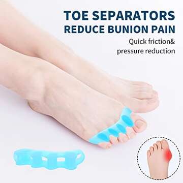 Toe Separators, 5 Pair Soft Gel Toe Spacers to Correct Bunions, Toe Stretcher for Therapeutic Relief from Plantar Fasciitis, Claw Toes,Hammer Toes, Foot Pain for Women & Men (5 in 1) (5color)