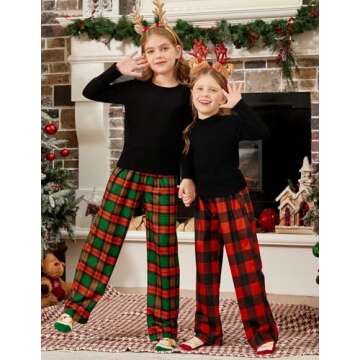 Arshiner Pajama Pants for Girls Long Sleep Plaid Pants Soft Lounge Pj Bottoms with Pockets Plaid-Red...