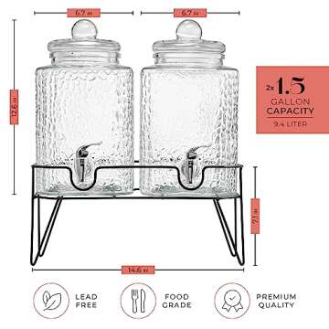 Elegant 1.5 Gallon Glass Beverage Dispensers - Set of 2