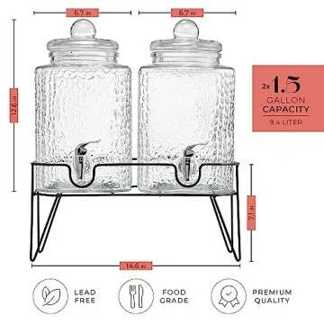 Elegant 1.5 Gallon Glass Beverage Dispensers - Set of 2