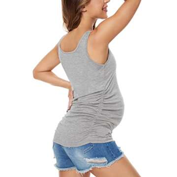 Ecavus 3PCS Womens Layering Maternity Tank Top Pregnancy Shirt Scoop Neck Sleeveless Ruched Vest (M, Black/Grey/Army Green)