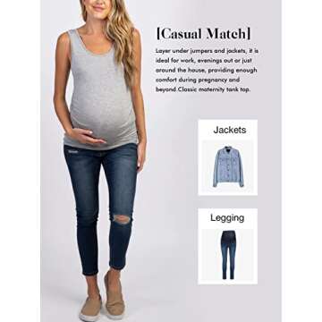 Ecavus 3PCS Womens Layering Maternity Tank Top Pregnancy Shirt Scoop Neck Sleeveless Ruched Vest (M, Black/Grey/Army Green)