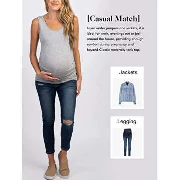 Ecavus 3PCS Womens Layering Maternity Tank Top Pregnancy Shirt Scoop Neck Sleeveless Ruched Vest (M, Black/Grey/Army Green)