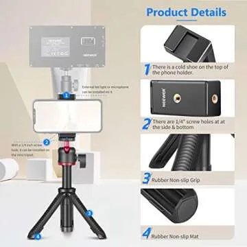 Neewer Smartphone Selfie Stick Tripod Stand, Extendable Rod Handle Grip Vlog Pole with 360°Ball Head, Remote and Phone Clip Compatible with iPhone/Android/Mirrorless Camera/Webcam/Action Camera