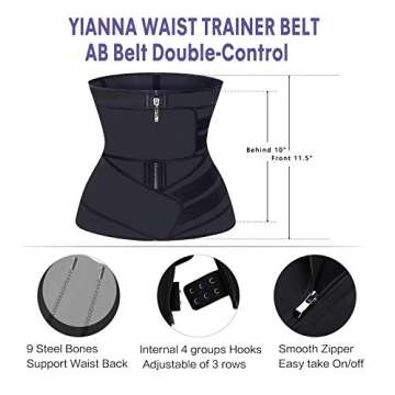 YIANNA Latex Waist Trainer for Women Tummy Control Jsculpt Double Sweat Trimmer Belt Workout Training Sport Girdle, YA2223-Black-M