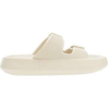 WHITIN Slides for Women Men Thick Sole Cushioned Pillow Slippers Waterproof Comfy Shoes Adjustable EVA Foam Bathroom Sandals Beach House Sandles for Ladies Male Beige