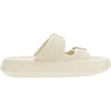 WHITIN Slides for Women Men Thick Sole Cushioned Pillow Slippers Waterproof Comfy Shoes Adjustable EVA Foam Bathroom Sandals Beach House Sandles for Ladies Male Beige