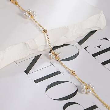 GUOKE Daisy Pearl Flower Bracelet, 14K Gold Plated Dainty Gold Bracelets for Women Daisy Bracelet Simple Jewelry