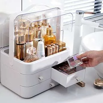 Makeup Organizer with Lid & Drawers for Stylish Storage
