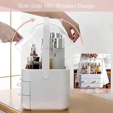 Makeup Organizer, Cosmetics Skincare Organizers Box Waterproof&Dustproof, Make up Organizers and Storage for Vanity with Lid and Drawers, Cosmetic Display Cases for Countertop, Bathroom(White-L)