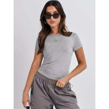 ANRABESS Women’s Short Sleeve Summer T Shirts Crew Neck Slim Fit Basic Tee 2025 Going Out Crop Top...