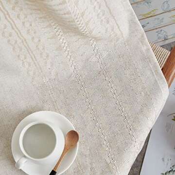 jinchan Boho Curtains for Bedroom Linen Blend Boho Curtains 84 Inches Long 2 Panels Farmhouse Embroidered Drapes for Living Room Light Filtering Grommet Window Treatments Ivory on Beige