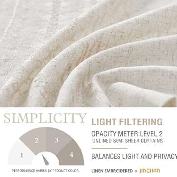 jinchan Boho Curtains for Bedroom Linen Blend Boho Curtains 84 Inches Long 2 Panels Farmhouse Embroidered Drapes for Living Room Light Filtering Grommet Window Treatments Ivory on Beige