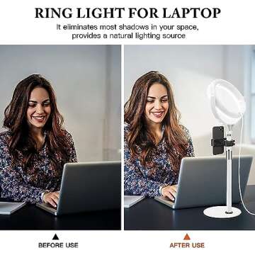 Computer Ring Light with Stand for Desk - 8'' Desktop Circle Light Ring for Video Conference Lightin...