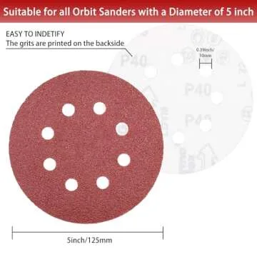 Akjwp 5-Inch 8-Hole Sanding Disc Hook and Loop 40-Grit, Random Orbital Sandpaper for Automotive and Woodworking, 70-Pack…