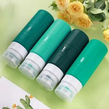 GLAMFIELDS Travel Bottles for Toiletries,TSA Approved 3.3oz Size LeakProof Silicone Toiletry Containers for Shampoo, Conditioner,Easy to Squeeze，Portable Travel Essentials for Lotion(18 Pack) Green