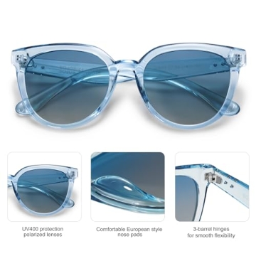 SOJOS Trendy Cat Eye Round Polarized Sunglasses for Women Fashion UV Protection Sunnies Sunglasses SJ2175, Light Blue Frame/Top Blue Bottom Brown Lens