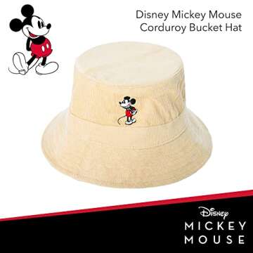 Disney Mickey Mouse Bucket Hat, Packable Travel Hat, Tan, Medium/Large