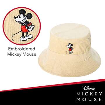 Disney Mickey Mouse Bucket Hat, Packable Travel Hat, Tan, Medium/Large