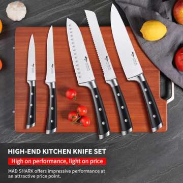 MAD SHARK Knife Set, Professional 5 Piece Kitchen Chef Knife Set, German High Carbon Stainless Steel...