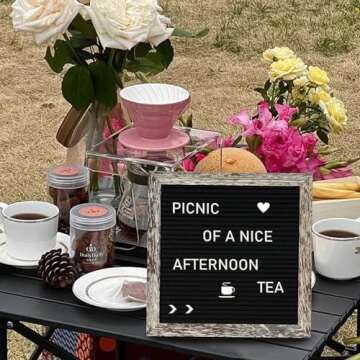 4 THOUGHT Letter Board Sign with 500 Letters 10" x 10" Felt Letter Board with Stand for Back to School Rustic Brown Wooden Frame Message Board Black Announcement Board Birthday Decor