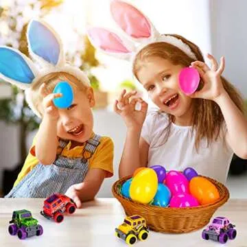 ThinkMax 12pcs Easter Eggs Prefilled with Pull Back Cars, with toys inside for Easter Eggs Hunt, Easter Basket Stuffers, Party Favor, and Classroom Prize Supplies