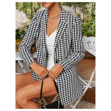 Floerns Women's Casual Long Sleeve Graphic Colorful Blazer Work Suit Jackets Black Houndstooth M