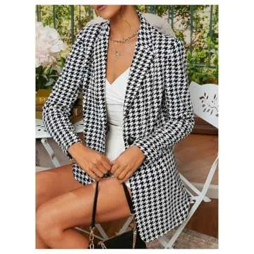 Floerns Women's Casual Long Sleeve Graphic Colorful Blazer Work Suit Jackets Black Houndstooth M