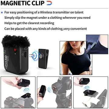 LENSGO 348C 2.4Ghz Wireless Lavalier Microphone 32GB TF Card Slot Compact Lav Mic 2 Transmitter and 1 Receiver Wireless Lapel Microphone for iPhone Smartphone Camera Vlog YouTube Interview Streaming B