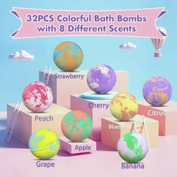 Bath Bombs for Kids with Surprise Inside, 32 Pack Bath Bombs with Land & Sea Animal Toys, Handmade Fizzy Colorful Bubble Children Bath Ball Gift Set for Kids Birthday, Easter Day, Christmas