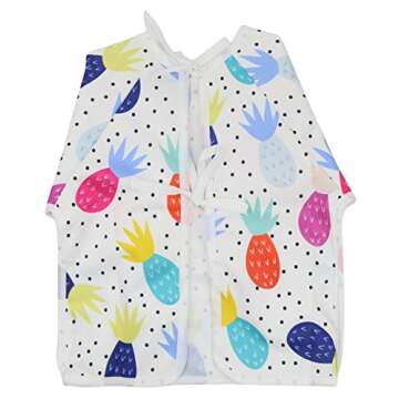 Pikababy Long Sleeved Bib | Easy-Wear & Take-off Bibs with Pocket | Washable Easy-Clean Bibs | Waterproof Baby Bibs | Stain & Odor Resistant Smock | Baby Boy Girl | 6-24 Months (Pineapple)