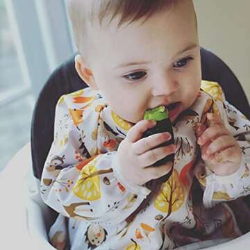 Pikababy Long Sleeved Bib | Easy-Wear & Take-off Bibs with Pocket | Washable Easy-Clean Bibs | Waterproof Baby Bibs | Stain & Odor Resistant Smock | Baby Boy Girl | 6-24 Months (Pineapple)