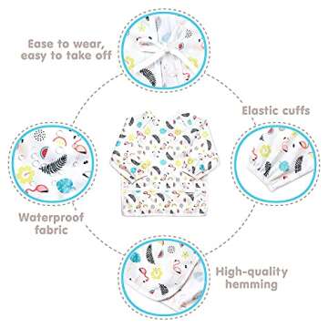 Pikababy Long Sleeved Bib | Easy-Wear & Take-off Bibs with Pocket | Washable Easy-Clean Bibs | Waterproof Baby Bibs | Stain & Odor Resistant Smock | Baby Boy Girl | 6-24 Months (Pineapple)