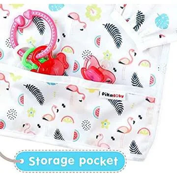 Pikababy Long Sleeved Bib | Easy-Wear & Take-off Bibs with Pocket | Washable Easy-Clean Bibs | Waterproof Baby Bibs | Stain & Odor Resistant Smock | Baby Boy Girl | 6-24 Months (Pineapple)