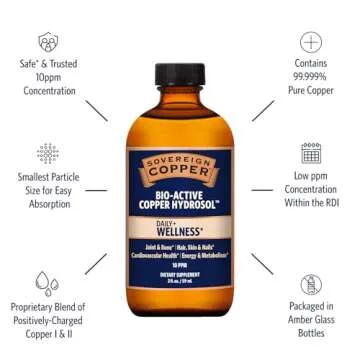 Sovereign Copper Bio-Active Copper Hydrosol, Daily+ 4-in-1 Wellness Supplement for Joint and Bone*, Hair, Skin and Nails*, Cardiovascular Health* and Energy and Metabolism Support*, 2oz
