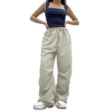 Miqil Women Baggy Cargo Pants Loose Low Waist Hip Hop Sweatpants Oversized Drawstring Wide Leg Hippie Joggers Trousers