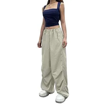 Miqil Women Baggy Cargo Pants Loose Low Waist Hip Hop Sweatpants Oversized Drawstring Wide Leg Hippie Joggers Trousers