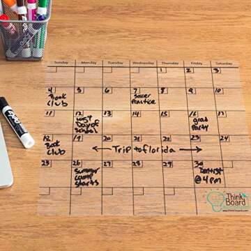 Think Board Self-Adhesive Whiteboard Wall and Refrigerator Calendar, Peel and Stick Dry Erase Board Wall Cling for Home and Office, Removable Wall Decals (Clear, 14"x14")