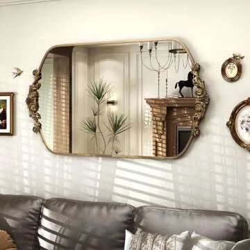 SMIROR Arched Gold Antique Mirror 48x 32, Arch Vintage Mirror for Wall, Metal Framed Baroque Mirror for Bathroom Vanity Mantel