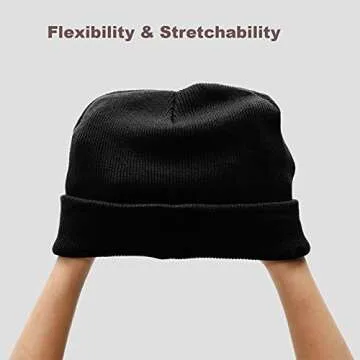 AJG Beanie Hats for Men,Unisex Smile Face Embroidered Acrylic Soft Warm Winter Cuffed Knit Hats for Women (B-Black & White (2 Pack))